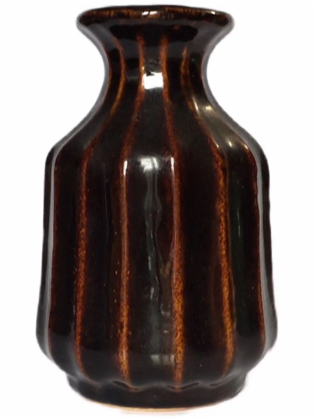Vintage / Antique Farmhouse Brown Pottery 71/2” Vase Decor number 4 on bottom.